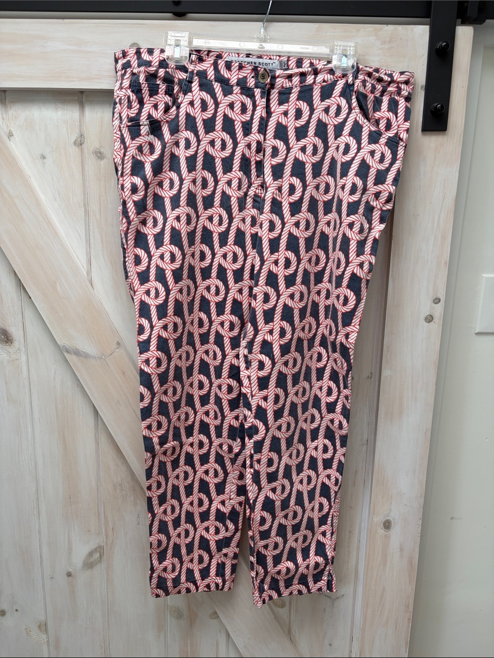 Gretchen Scott Nautical Knot Print Pants. Faded Navy & Red